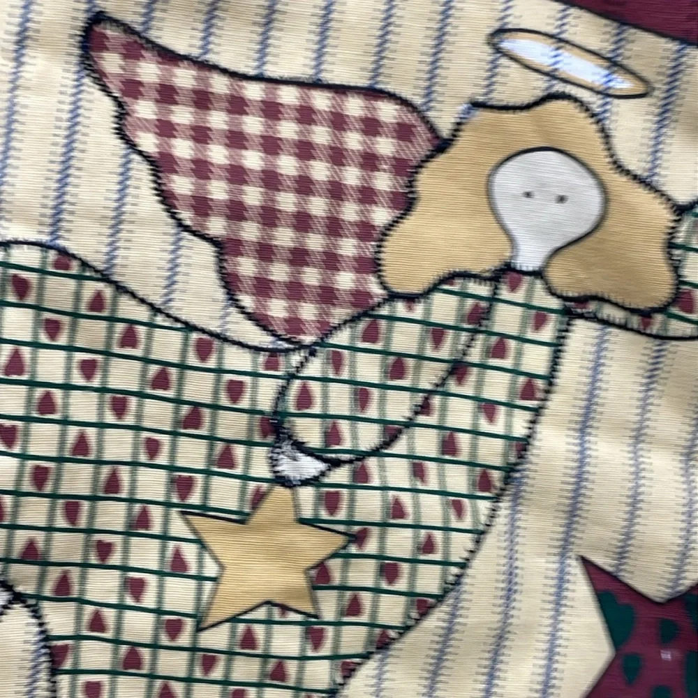 Festive Burgundy and Tan Angels and Stars Holiday Christmas Farmhouse Stocking